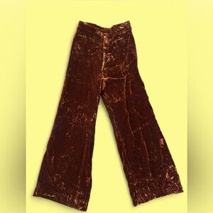 Vintage 1970s chocolate brown high waisted crushed velvet pants.